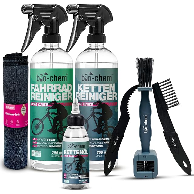 Set di pulizia bio-chem in sette pezzi con i suoi flaconi e le sue spazzole