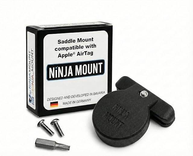 Alloggiamento NINJA MOUNT bikeTag montato sotto la sella di una bicicletta