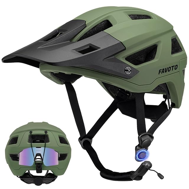 Casco da mountain bike Favoto verde militare con visiera allungata