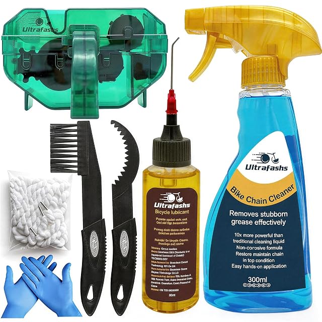 Set di pulizia per bici Ultrafashs in sette pezzi con sgrassatore, lubrificante e spazzole