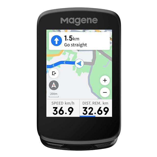 Ciclocomputer Magene C506 con schermo touch a colori che mostra una mappa