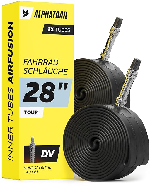 Camere d'aria Alphatrail con valvole Dunlop nella loro confezione
