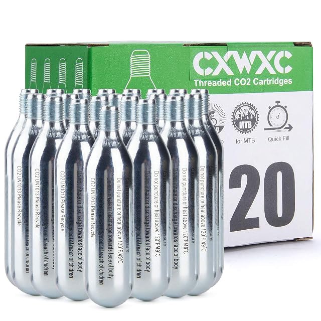 Confezione CXWXC da venti cartucce di CO2 con una testa di gonfiaggio due in uno