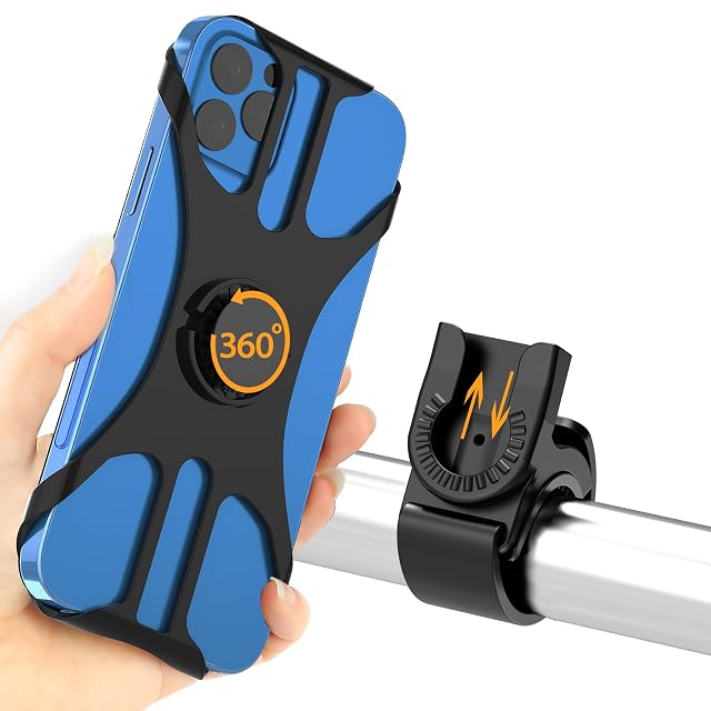 Supporto per telefono Rouclo con fascette in silicone su un manubrio