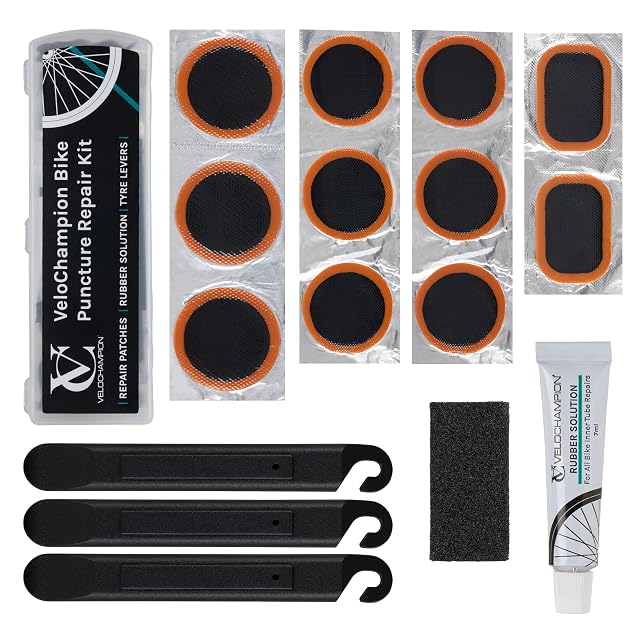 Kit di riparazione forature VeloChampion con toppe e mastice vulcanizzante