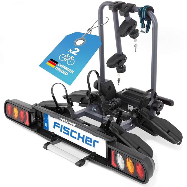 Portabici da gancio Fischer ProlineEvo 2 montato sulla sfera del gancio di un'auto